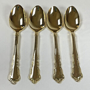 1847 Rogers Bros E.P. Korea Gold Plate Spring Flowers 4 Vtg Tbsp Spoons MCM